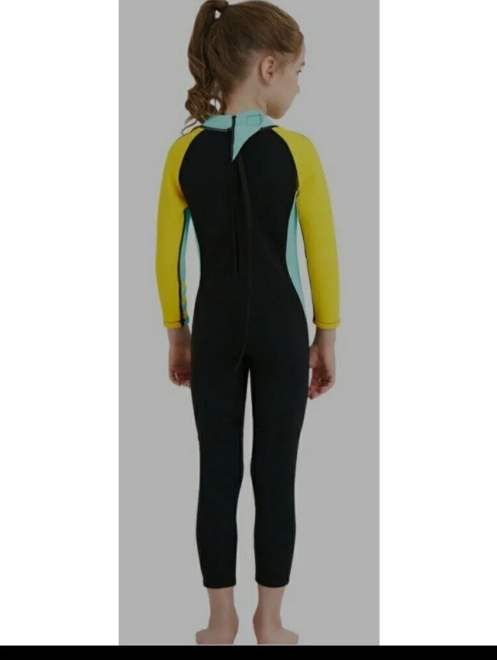 Kids Long Sleeve Full Wetsuit - Yellow & Aqua - Picture 2 of 4